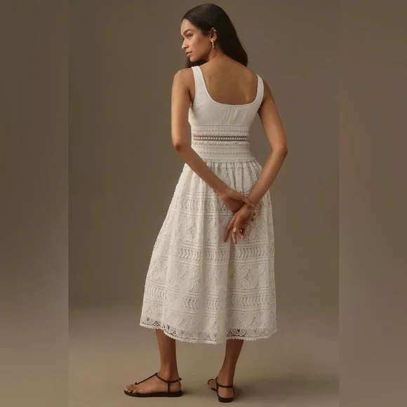 NWT Vineet Bahl Scoop-Neck Lace Midi Dress - Picture 4 of 5